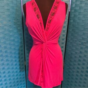 Venus Twist Top Lace Detail Blouse Hot Pink